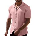 thumbnail image 1 of Mens T-shirts Mens Summer Summer Casual Lapel Solid Color Short Sleeved Button Linen Shirt Clothing Loose Fit Men Short Sleeve Yoga Shirt T Men Long Tees Sleeve Extra Long Red XL, 1 of 9