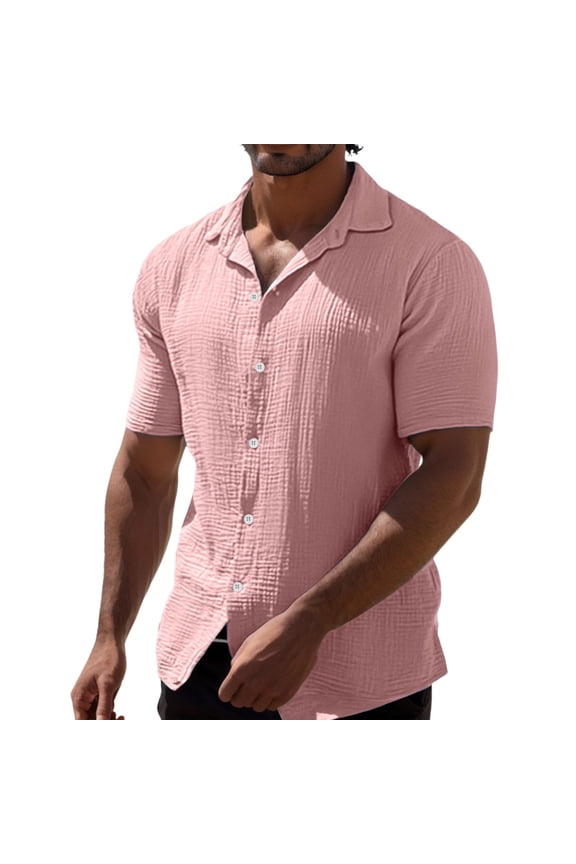 Mens T-shirts Mens Summer Summer Casual Lapel Solid Color Short Sleeved Button Linen Shirt Clothing Loose Fit Men Short Sleeve Yoga Shirt T Men Long Tees Sleeve Extra Long Red 2XL