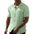 thumbnail image 1 of Mens T-shirts Mens Summer Summer Casual Lapel Solid Color Short Sleeved Button Linen Shirt Clothing Loose Fit Men Short Sleeve Yoga Shirt T Men Long Tees Sleeve Extra Long Green M, 1 of 9