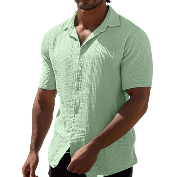 Mens T-shirts Mens Summer Summer Casual Lapel Solid Color Short Sleeved Button Linen Shirt Clothing Loose Fit Men Short Sleeve Yoga Shirt T Men Long Tees Sleeve Extra Long Green M