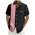 thumbnail image 1 of Mens T-shirts Mens Vintage Bowling Shirts 1950s Casual Short Sleeve Button Up Contrast Shirt Summer Color Block Cuban Shirts Long Sleep Men Fuzzy Outdoor Slipper Men Short Sleeve T Long Pink S, 1 of 4