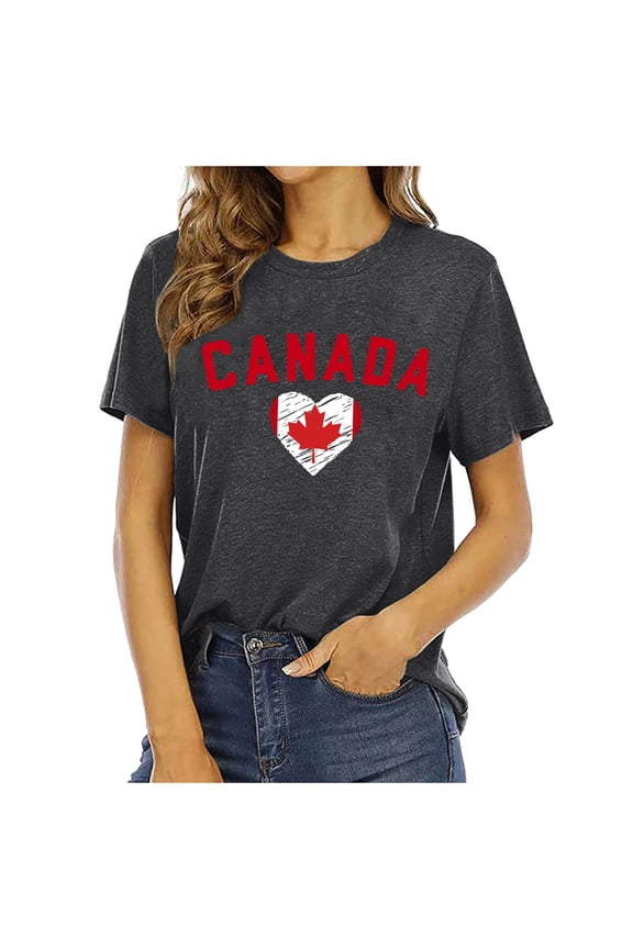 Plus Size Summer Clothes for Women Canada Day Shirts Canada Flag Graphic Tshirt Canadian Maple Leaf Short Sleeve Patriotic Tee Tops T Turtle Blouse Button down Shirt V Neck T V Neck Dark Gray M