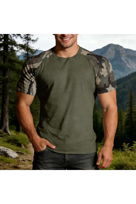 Mens T-shirts Short Sleeve Crewneck Camo Raglan Sleeves Tees Casual Summer Lightweight T Shirt for Men Army Green L