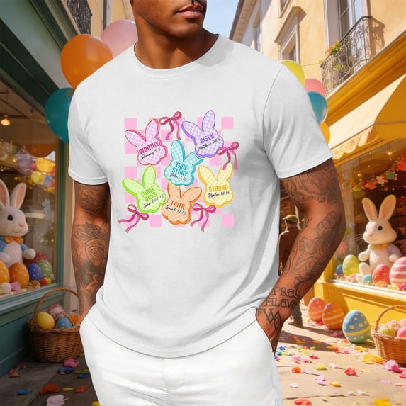 Mens T-shirts Short Sleeve Easter Graphic T Shirts Couples Funny Vacation Matching Soft Casual Unisex Tees White XL