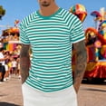 thumbnail image 1 of Mens T-shirts Short Sleeve Striped Print Casual T Shirt Crewneck Carnival Festival Daily Wear Graphic Tees Mint Green XXXL, 1 of 4