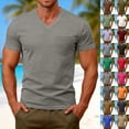 thumbnail image 1 of Mens T-shirts Short Sleeve V Neck Pocket Tee Solid Color Slim Fit Casual Summer Top Green XXXXXXL, 1 of 10