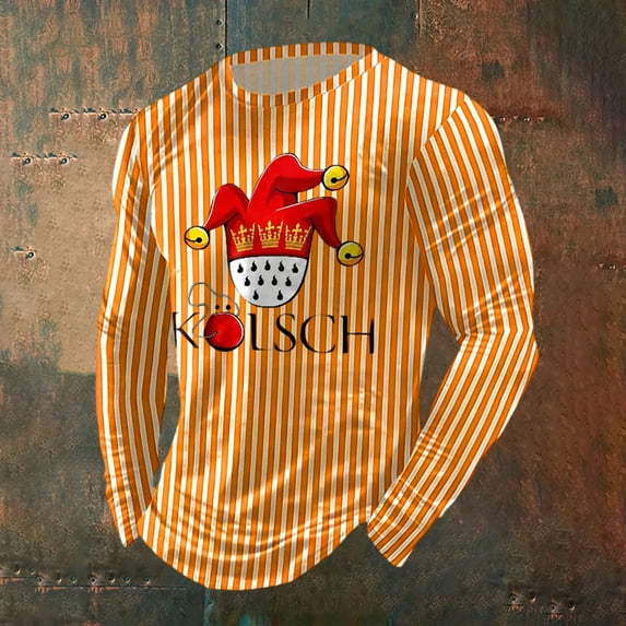 Mens T-shirts Striped Long Sleeve Crewneck Carnival T Shirt Spring Casual Comfortable Daily Wear Graphic Tees Orange M