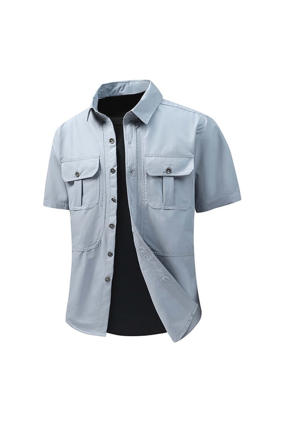 Mens T-shirts Stylish Men's Casual Button Up Shirt For Daily Wear Comfortable Workwear For Spring And Summer Fashionable And Functional Every Occasion Petite Long Sleeve Tops Men Two Pack Sky Blue L