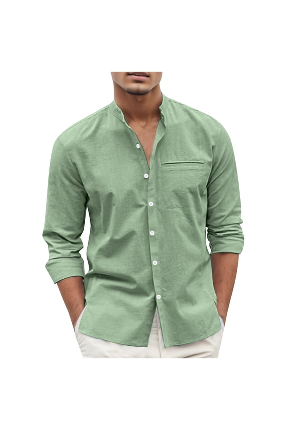Mens T-shirts mens spring and summer fashion casual solid color button long sleeve shirt top Tunic Y Tops Short Sleeve Casual Men Tops Size 12 Short Athletic Top T Shirt Men Tech Pack Green XL
