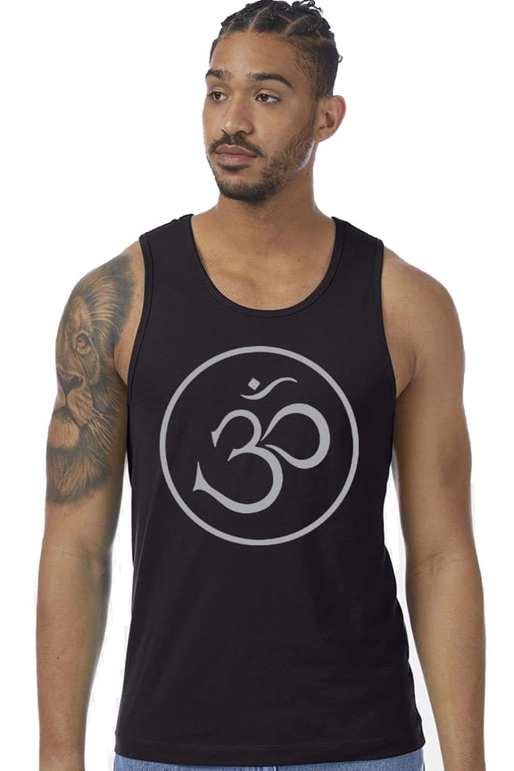 Mens THIN OM 100% Cotton Yoga Tank Top Shirt, 2XL Black