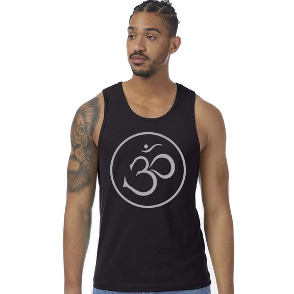 Mens THIN OM 100% Cotton Yoga Tank Top Shirt, XL Black