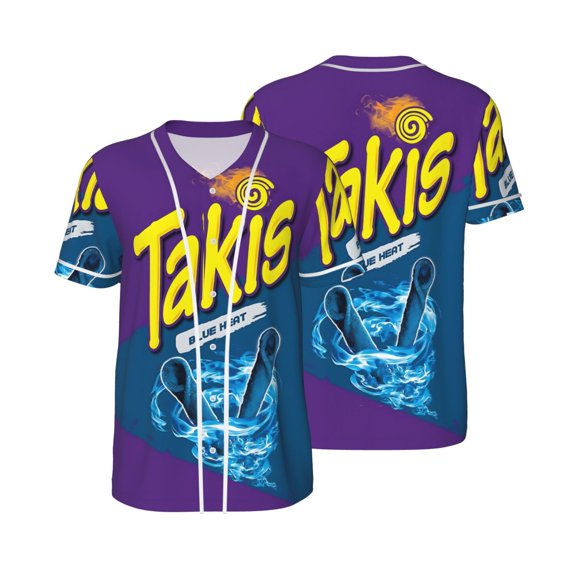 Mens Ta-ki Baseball Shirt Graphic Tshirt V Neck Jersey Button Down Short Sleeve Tops