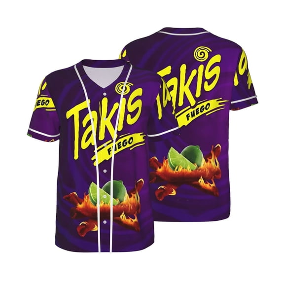 Mens Ta-ki Baseball Shirt Graphic Tshirt V Neck Jersey Button Down Short Sleeve Tops