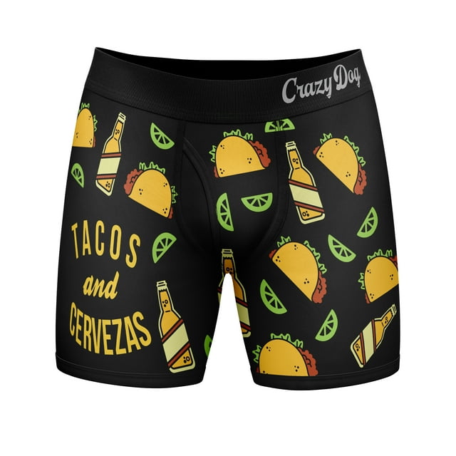Mens Tacos And Cervezas Boxer Briefs Funny Gag Underwear Hilarious Saying Humor for Guys (Black