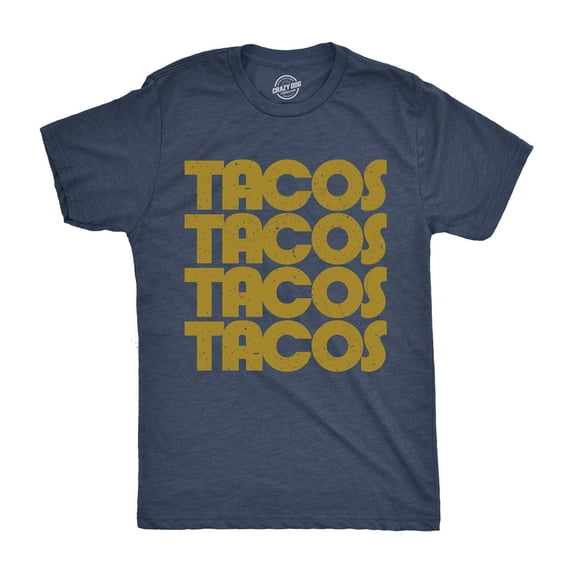 Mens Tacos Tacos Tacos T Shirt Funny Mexican Food Tee for Guys (Heather Navy) Graphic Tees