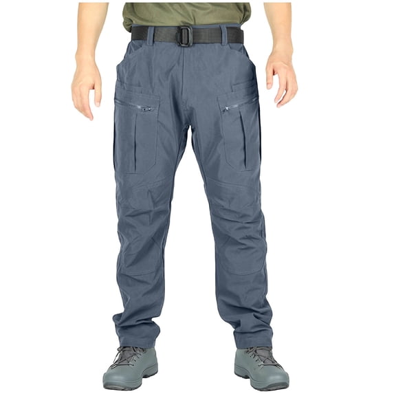 Mens Tactical Cargo Pants Belted Waterproof Ripstop Track Pants Outdoors Workout Zipper Pockets Gray L