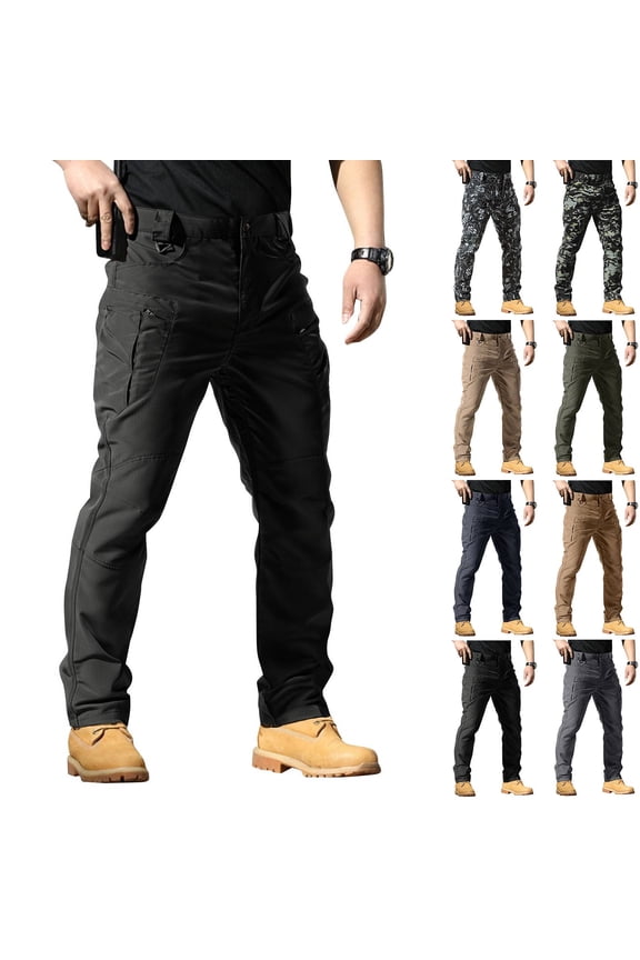 Mens Tactical Cargo Pants Ripstop Combat Trousers Lightweight Outdoor Work Hiking Pants Black L