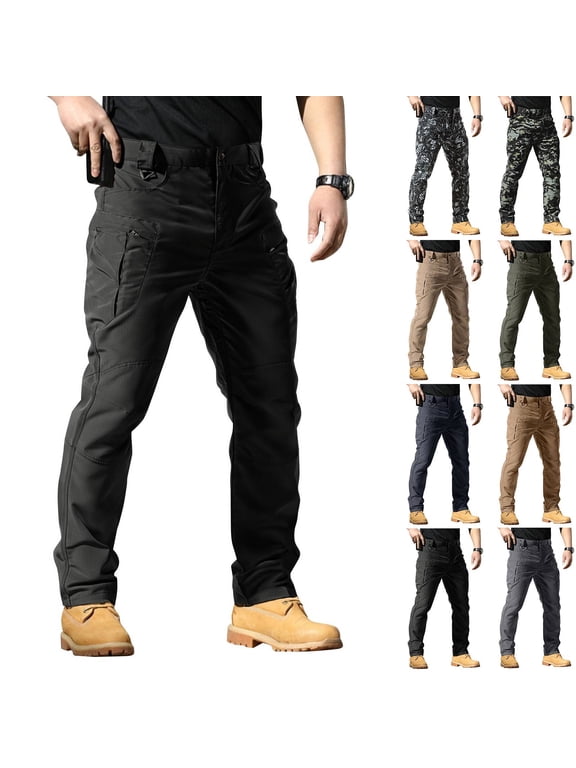 Mens Tactical Cargo Pants Ripstop Combat Trousers Lightweight Outdoor Work Hiking Pants Black L