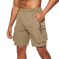 thumbnail image 1 of Mens Tactical Cargo Shorts With Zipper Pockets Quick Dry Elastic Waist Utility Shorts For Hiking And Work,Khaki,XXL, 1 of 5