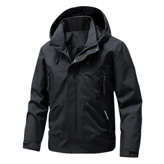 Mens Tactical Hiking Jackets Big & Tall Windbreaker Outdoor Coat with Hood Zipper Outwear Performance Jacket Black, M