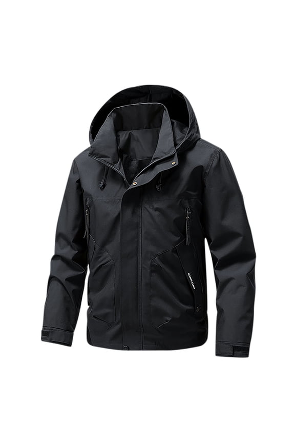Mens Tactical Hiking Jackets Big & Tall Windbreaker Outdoor Coat with Hood Zipper Outwear Performance Jacket Black, M