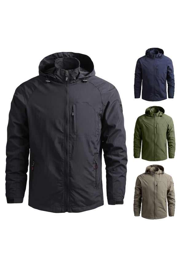 Mens Tactical Jacket Waterproof Windbreakers Lightweight Military Zip Up Hooded Coats Hiking Raincoat Army Green L