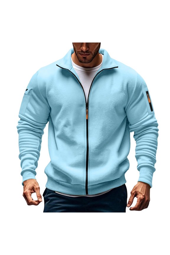 Mens Tactical Jacket Zip Up Warm Sherpa Fleece Lined Winter Coats Stand Collar Windproof Casual Jacket With Pockets