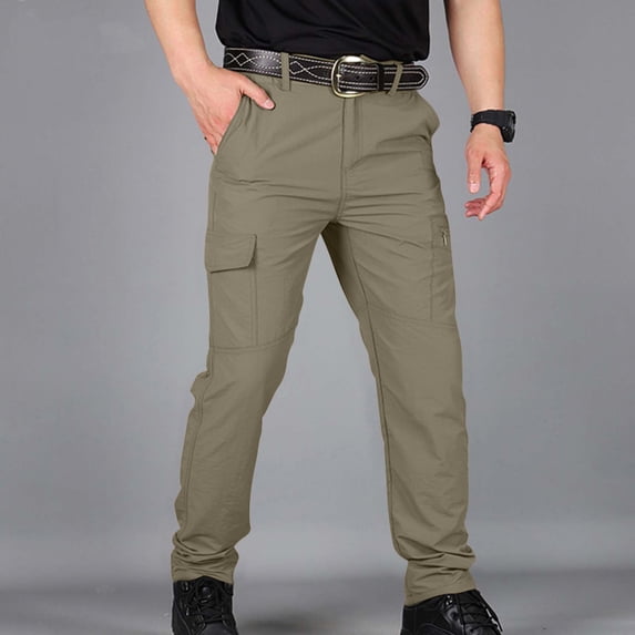Mens Tactical Pants Ripstop Cargo Work Pants with Pockets Water Resistant Breathable Hiking Pants Khaki L