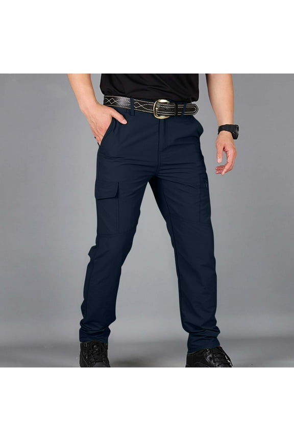Mens Tactical Pants Ripstop Cargo Work Pants with Pockets Water Resistant Breathable Hiking Pants Navy L