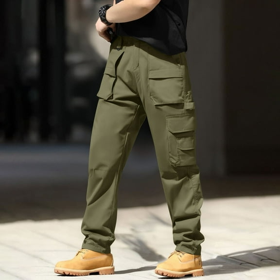 Mens Tactical Pants - Ripstop Cargo Work with Zipper Security Pockets, Water Resistant Breathable, Hiking, Construction & Military-Style Pants Army Green L