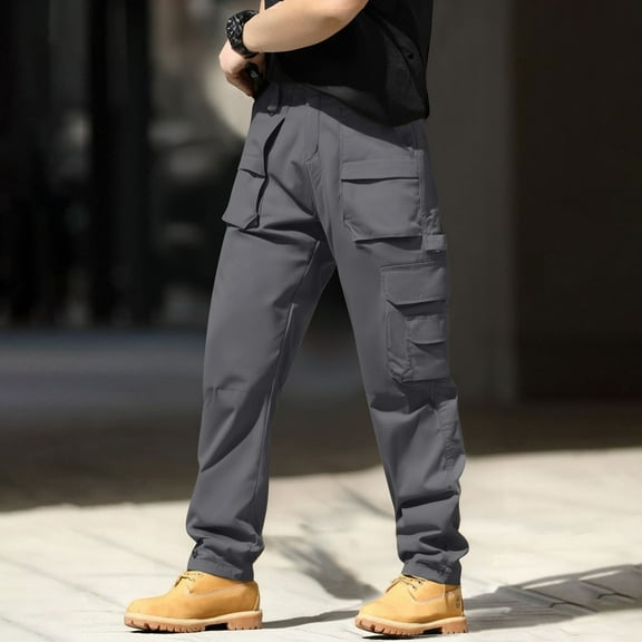 Mens Tactical Pants - Ripstop Cargo Work with Zipper Security Pockets, Water Resistant Breathable, Hiking, Construction & Military-Style Pants Gray XL