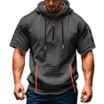 thumbnail image 1 of Mens Tactical Short Sleeve Half Zip Hoodie Muscle Fit Pullover Sweatshirt Cargo Arm Pocket Drawstring Hood Zipper Pocket Summer Streetwear Dark Gray 3XL, 1 of 5