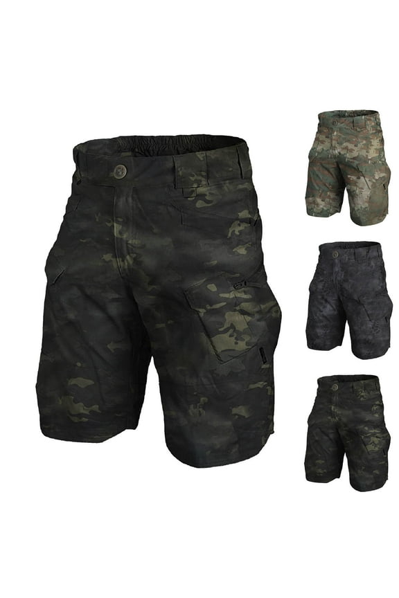 Mens Tactical Shorts,Solid Knee Length Military Combat Shorts Waterproof Ripstop Multi-Pockets Flexible Trunks Black 5XL