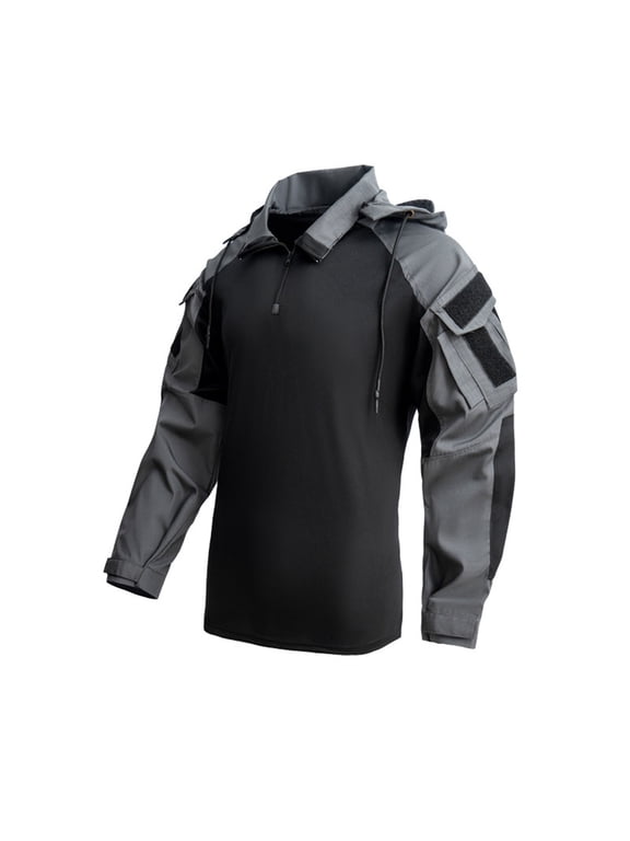 Mens Tactical Sweatshirts with Hood Long Sleeve Stand Collar Casual 1/4 Zip Pullover Outdoor Training Workout Sweaters