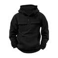 thumbnail image 1 of Mens Tactical Work Hoodies Long Sleeve Drawstring Hood 1/4 Button Pullover High Neck Casual Workout Sweatshirts, 1 of 5