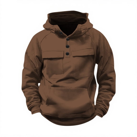Mens Tactical Work Hoodies Long Sleeve Drawstring Hood 1/4 Button Pullover High Neck Casual Workout Sweatshirts