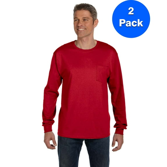 Mens Tagless ComfortSoft Long-Sleeve Pocket T-Shirt 5596 (2 PACK)