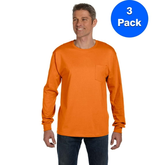 Mens Tagless ComfortSoft Long-Sleeve Pocket T-Shirt 5596 (3 PACK)