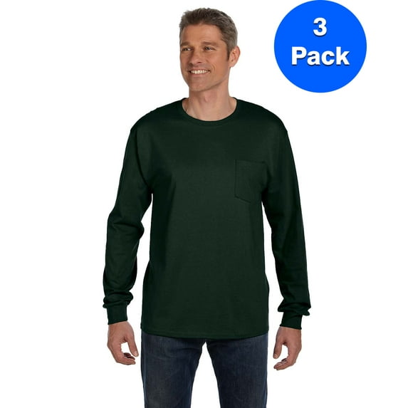 Mens Tagless ComfortSoft Long-Sleeve Pocket T-Shirt 5596 (3 PACK)