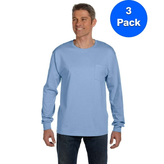 Mens Tagless ComfortSoft Long-Sleeve Pocket T-Shirt 5596 (3 PACK)