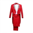 thumbnail image 1 of Mens Tailcoat Suit Jacket Tuxedo Double Breast Swallow Tail Coat Pants Bow Tie Shirt 4 Pieces Outfits Red, 1 of 4