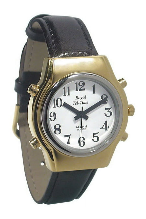 Mens Talking Watch - White Dial - Black Leather Band