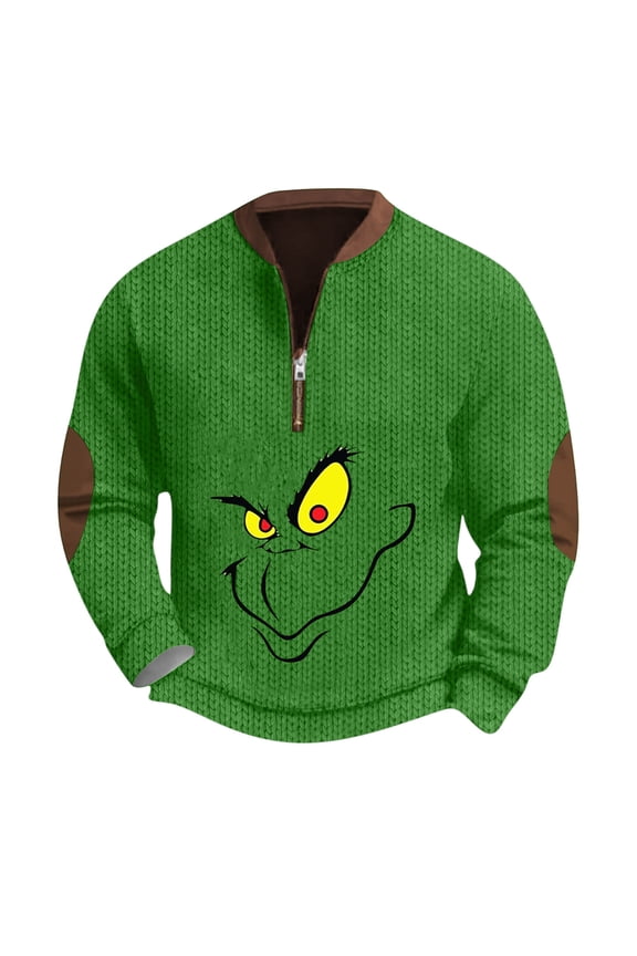 Mens Tall Christmas Sweater Holiday Casual Slim Fit Pullover with Quarter Zip GreenXXL