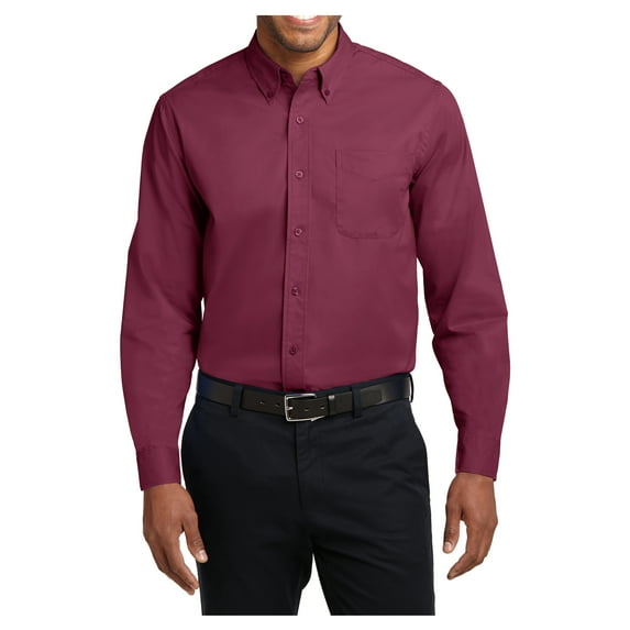 Mens Tall Long Sleeve Cotton/Polyester Easy Care Shirt Burgundy/ Light Stone X-Large Tall