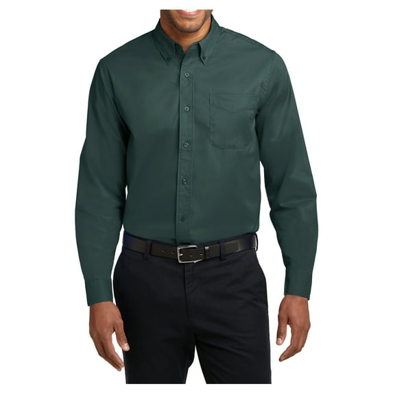 Mens Tall Long Sleeve Cotton/Polyester Easy Care Shirt Dark Green/ Navy 2X-Large Tall