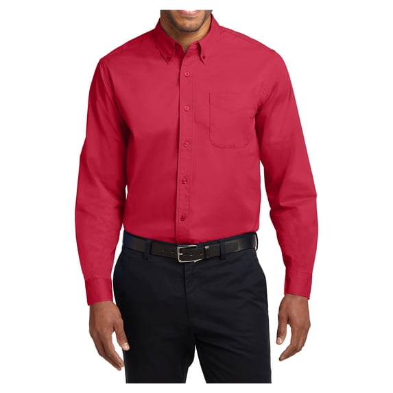 Mens Tall Long Sleeve Cotton/Polyester Easy Care Shirt Red/ Light Stone Large Tall