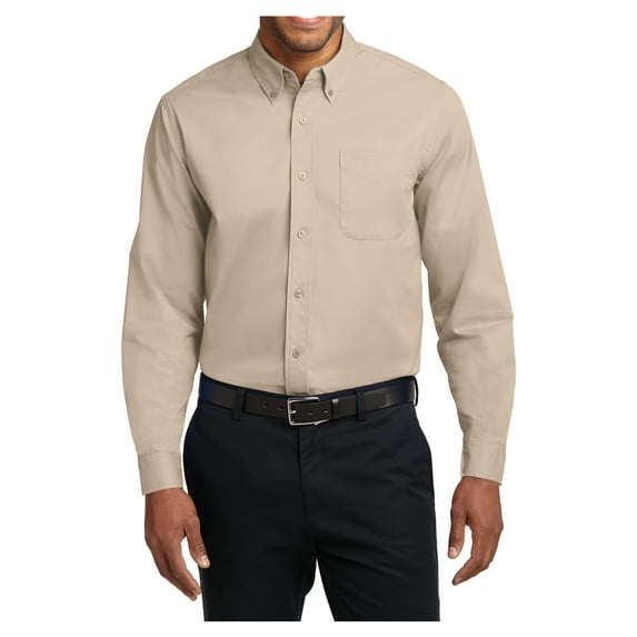 Mens Tall Long Sleeve Cotton/Polyester Easy Care Shirt Stone 4X-Large Tall