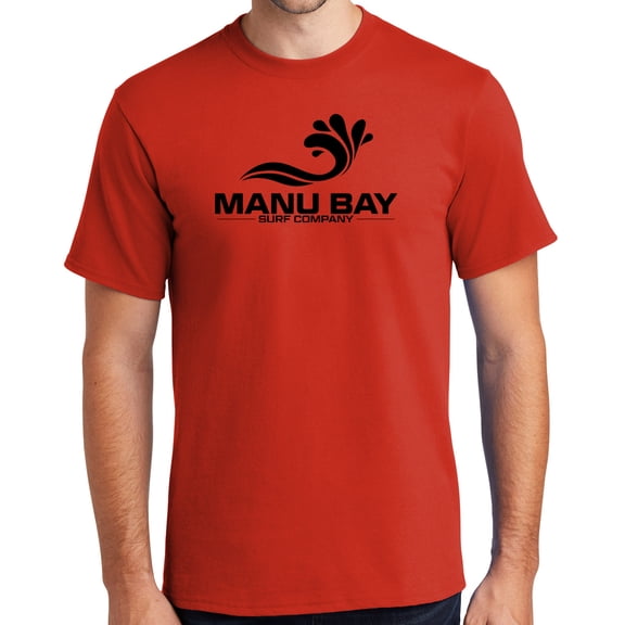 Mens Tall Size Manu Bay Surf Company BLACK LOGO Surfer Cotton T-shirt, Fiery Red - 2XL TALL