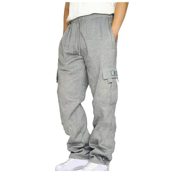 Mens Tall Sweatpants Drawstring Mens Baggy Cargo Pants with Zipper Pockets Drawstring Tapered Jogging Pants for Workout, Jogging, Running Fleece Fined