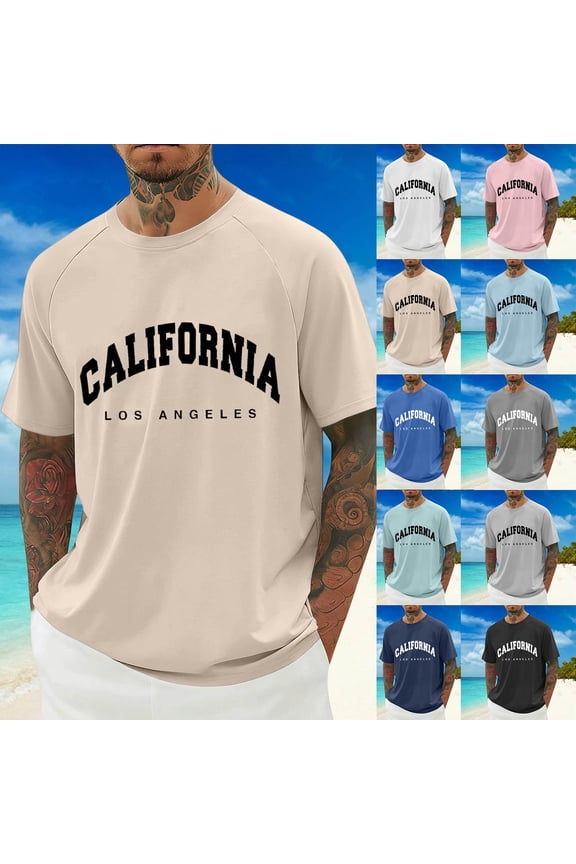 Mens Tall T Shirts Slim Fit Quarter Sleeve Big and Tall Beach Vacation Short Sleeve Shirts Casual Stylish Printing Crew Neck Casual Beach Basic T Shirts